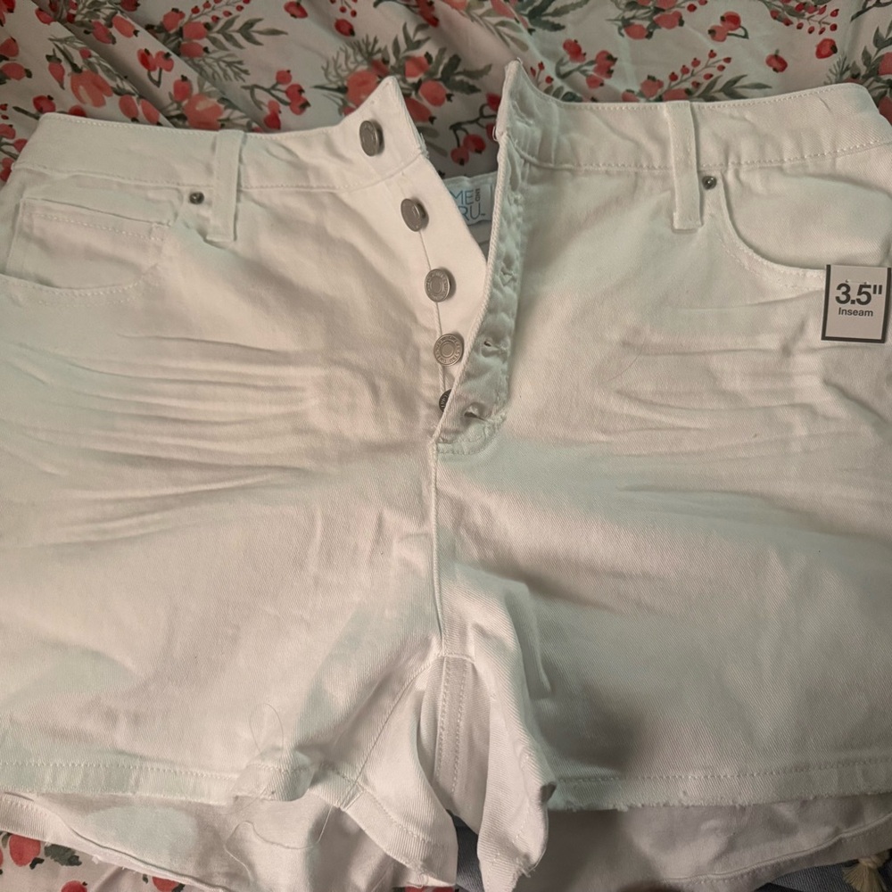 Women's White Button-Up Shorts